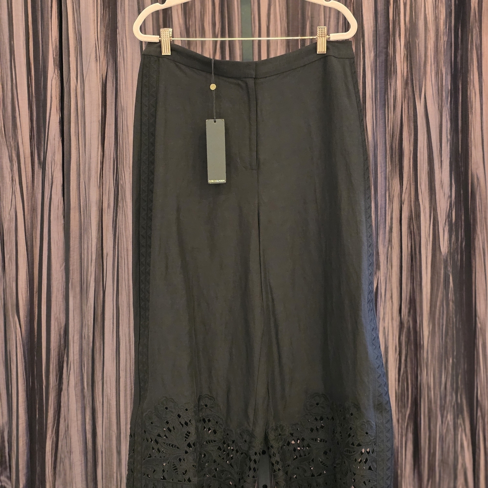 NWT.  Kobi Halperin Black Cropped Wide-Leg Pants with Eyelet Hem